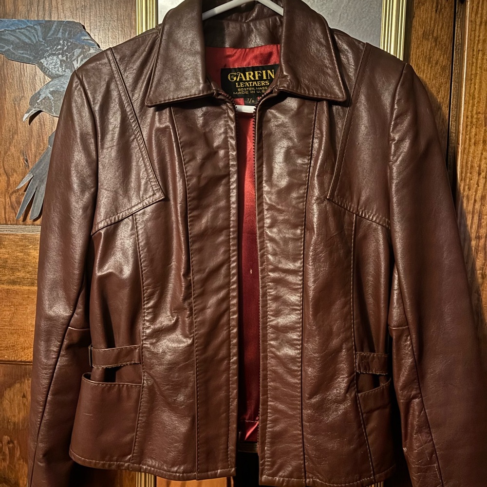 Leather Women's Brown Leather Jacket with Classic Collar